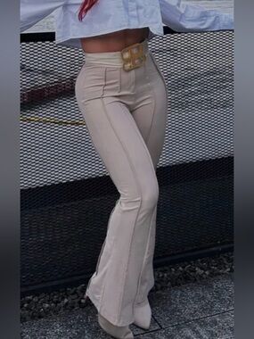 High-Waist Cream Flared Pants